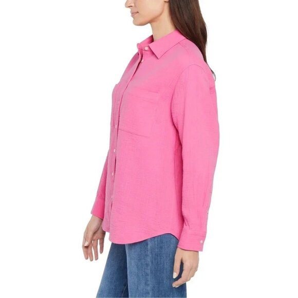 NEW Gap Gauze Women's Size M Pink Button-Down Long-Sleeve Shirt 100% Cotton - Picture 2 of 10